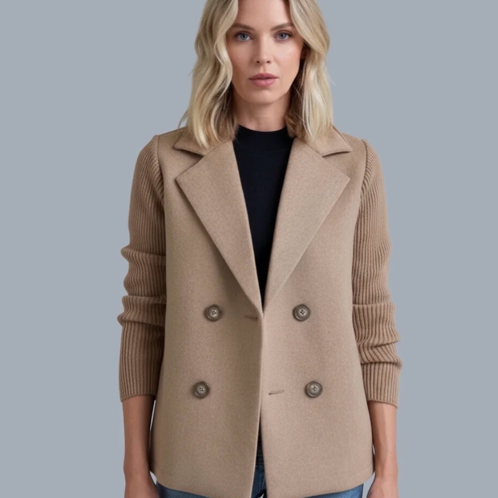 Tan Fleece Sweater Jacket Blazer - size S/M